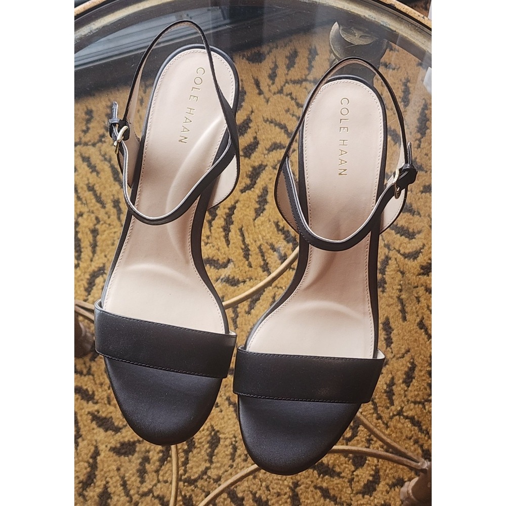 $165 Cole Haan Women's Josie Block Heel Black Leather Sandals Size 10B